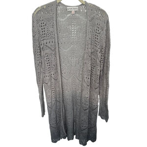 Knox Rose Duster Cardigan Open Knit‎ Crochet Lightweight Gray Medium